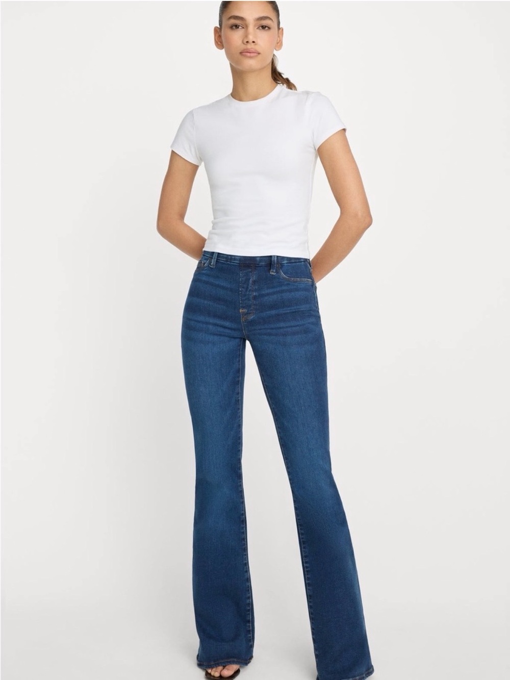 Good American Good Legs Flare Pull on Indigo Blue Jeans 2/Medium NWT $89